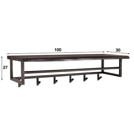 Coat Rack yucon 6 haken hoedenplank / Solid Acacia (Black)