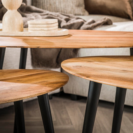 Coffee Table set/3 organisch / Solid Natural Acacia