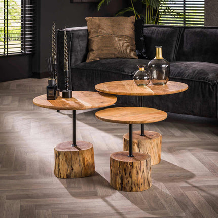 Coffee Table set/3 tree trunk foot / Solid Acacia