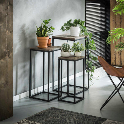 Flower Column Teca set/3 vierkant buisframe / Greywash Teak