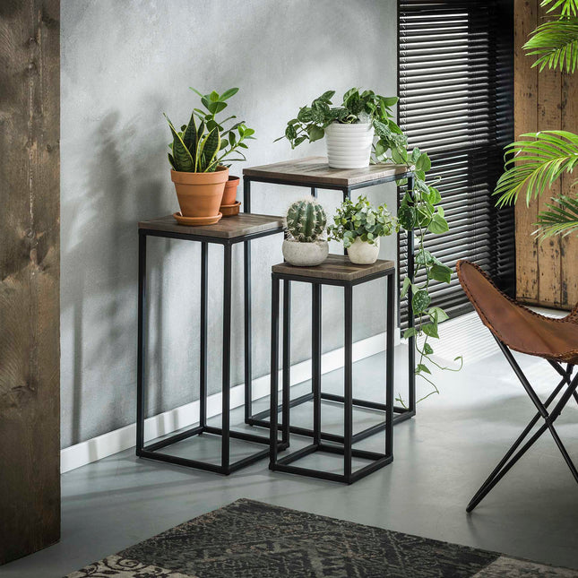 Flower Column Teca set/3 vierkant buisframe / Greywash Teak