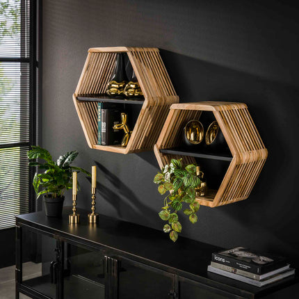 Wall Cabinet set/2 hexagon / Weathered Teak