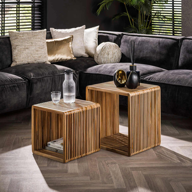 Coffee Table set/2 rib / Weathered Teak