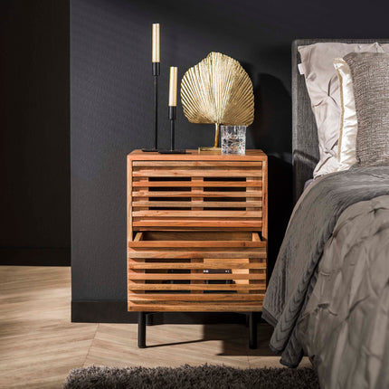 Nightstand 2 lades slide / Solid Natural Acacia