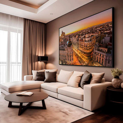 "Sunset view of Gran Via in Madrid"