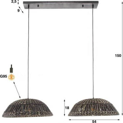 Pendant Lamp 2x dome waterhyacint  Black Nickel