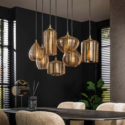 Pendant Lamp 4+3 stripe glass horizontal / Amber-Colored Glass