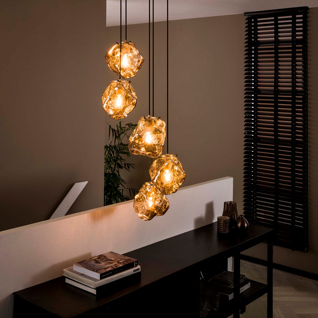 Pendant Lamp 5L rock getrapt  Chromed Glass