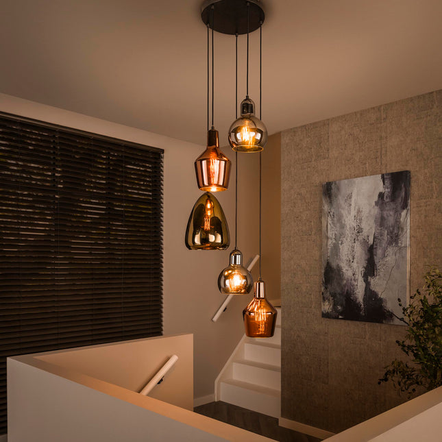 Pendant Lamp 5L getrapt mix glass tricolore  Arctic Black