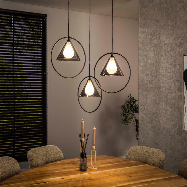 Pendant Lamp 3L ring stepped tapered cap (G9)  Smoke Grey Glass