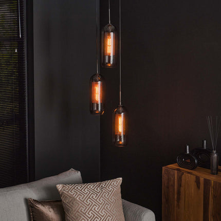 Pendant Lamp 3L getrapt smoke glas-geperforeerd staal  Arctic Black