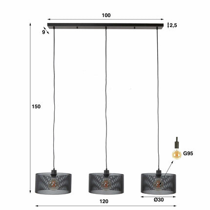 Pendant Lamp 3L mesh round / Arctic Black