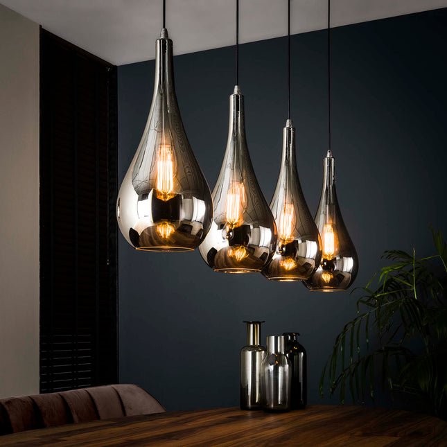 Pendant Lamp 4L silver drop glass / Chromed Glass