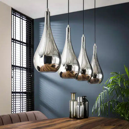 Pendant Lamp 4L silver drop glass / Chromed Glass