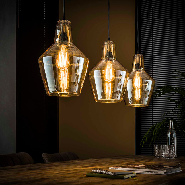 Pendant Lamp 3L amber glas kegel / Antique Silver