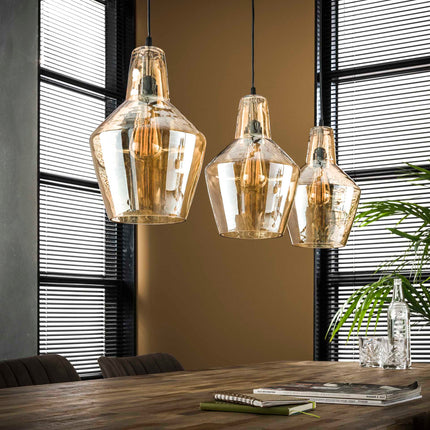 Pendant Lamp 3L amber glas kegel / Antique Silver