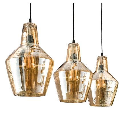 Pendant Lamp 3L amber glas kegel / Antique Silver