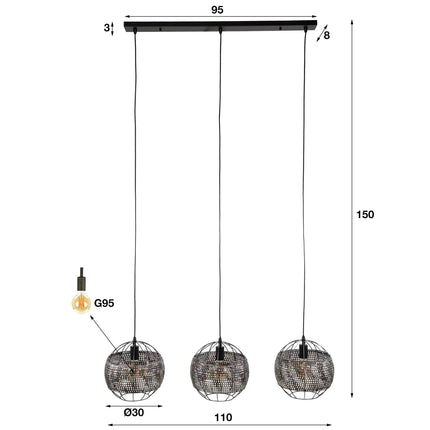 Pendant Lamp 3L Ø30 armor open / Black Brown