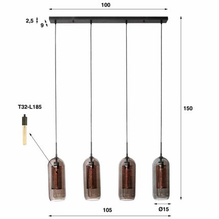 Pendant Lamp 4L smoke glas-geperforeerd staal  Arctic Black