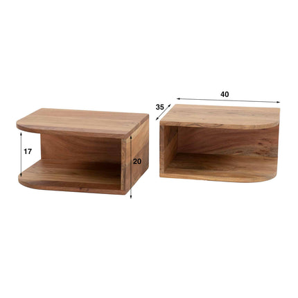 Nightstand set/2 corner open vak / Solid Natural Acacia