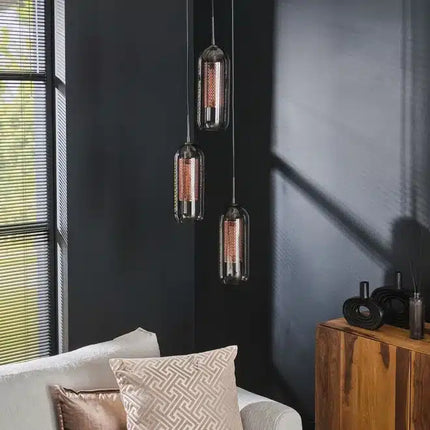 Pendant Lamp 3L getrapt smoke glas-geperforeerd staal  Arctic Black