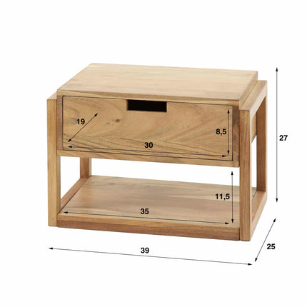 Nightstand 1L houten frame zwevend  Solid Natural Acacia