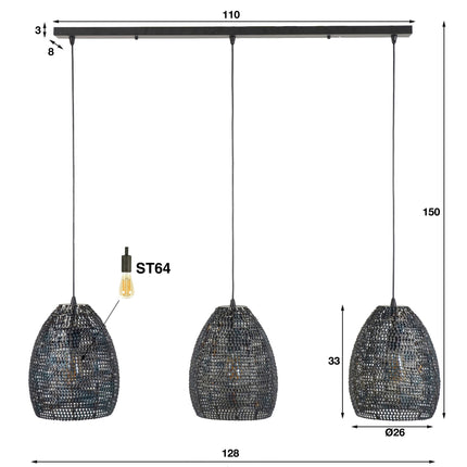 Pendant Lamp 3x Ø26 armor oval / Black Brown