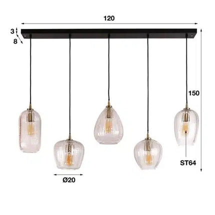 Pendant Lamp 5L diamond grain mix  Diamond Glass