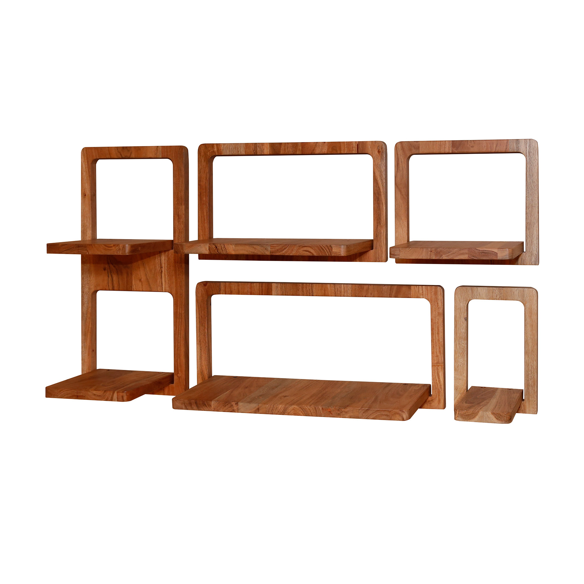 Set d'étagères murales/5 courbes / Acacia massif naturel