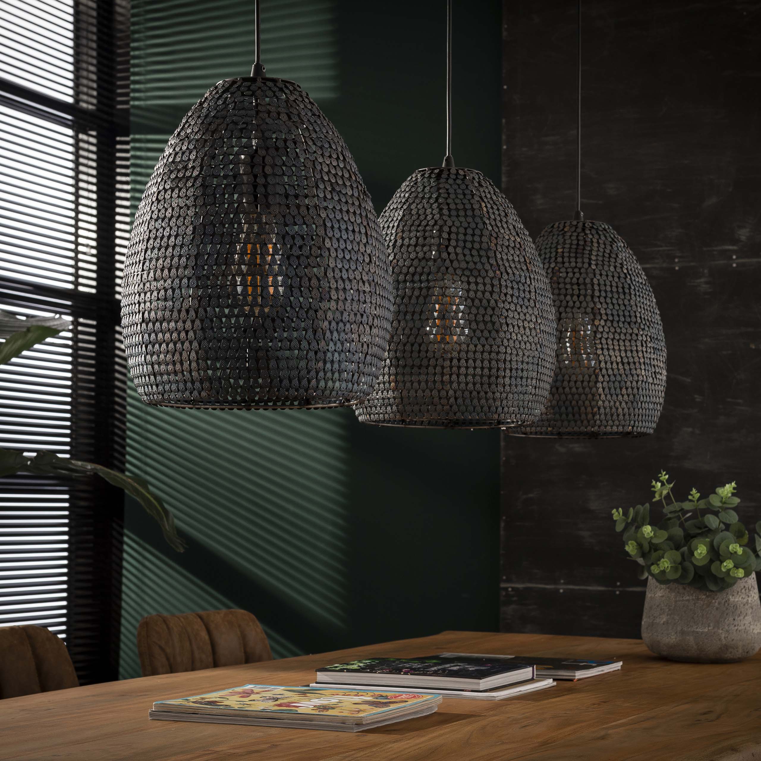 Lampe à suspension 3x Ø26 armor ovale / Noir marron