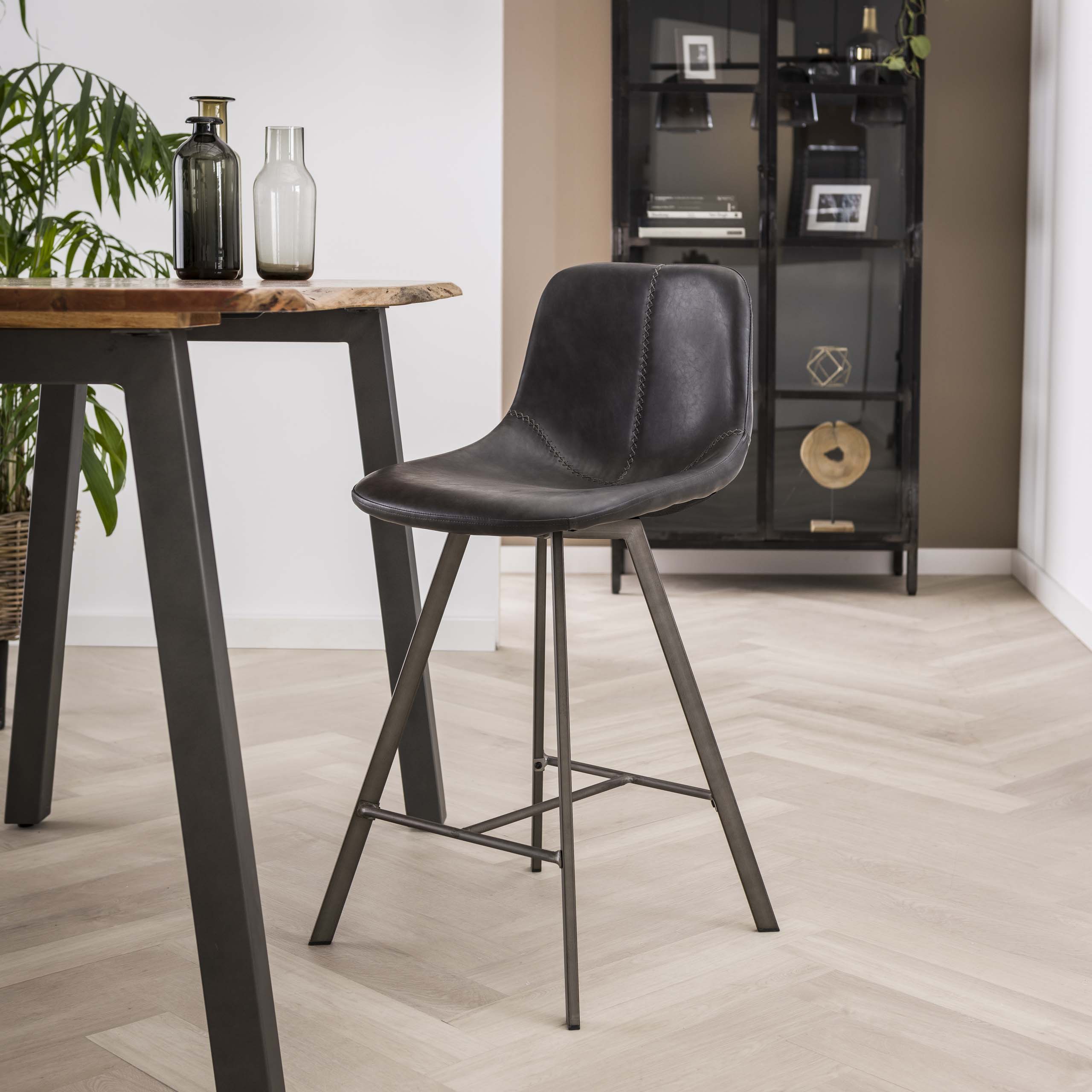 Chaise de bar Zig-Zag - emballé par 4 - Selle PU noir