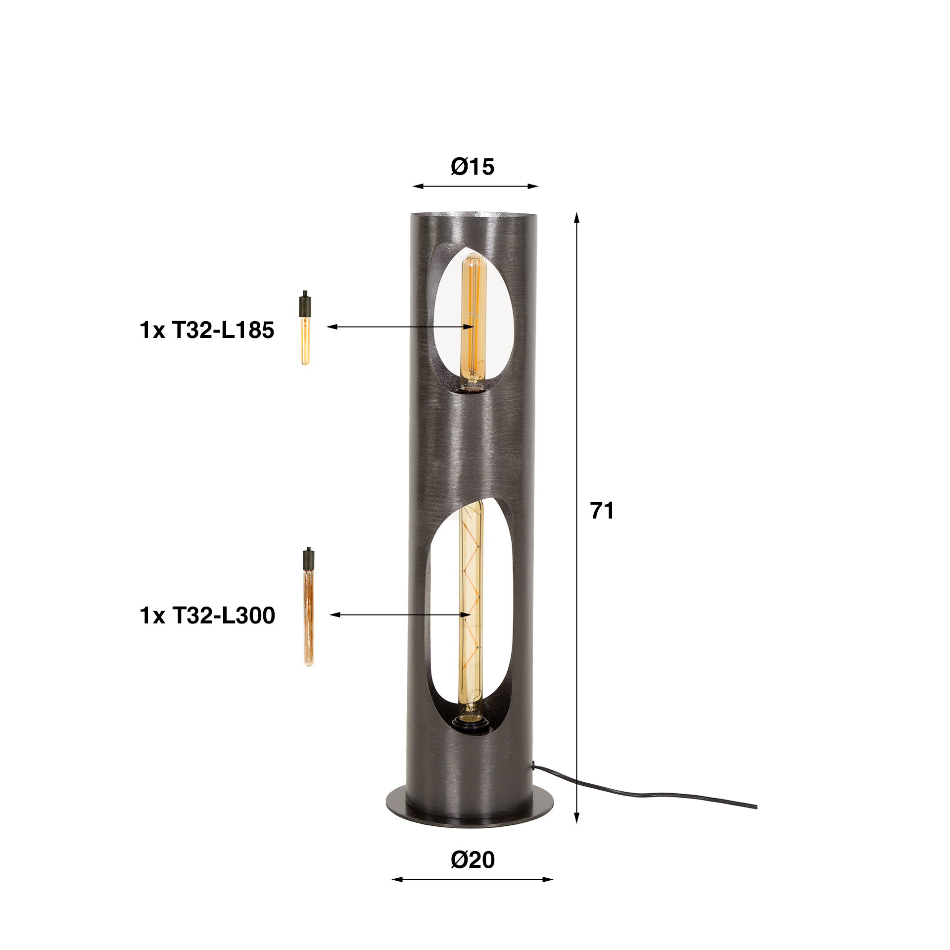 Lampadaire Organic Cylindre 2 lumières - Nickel noir