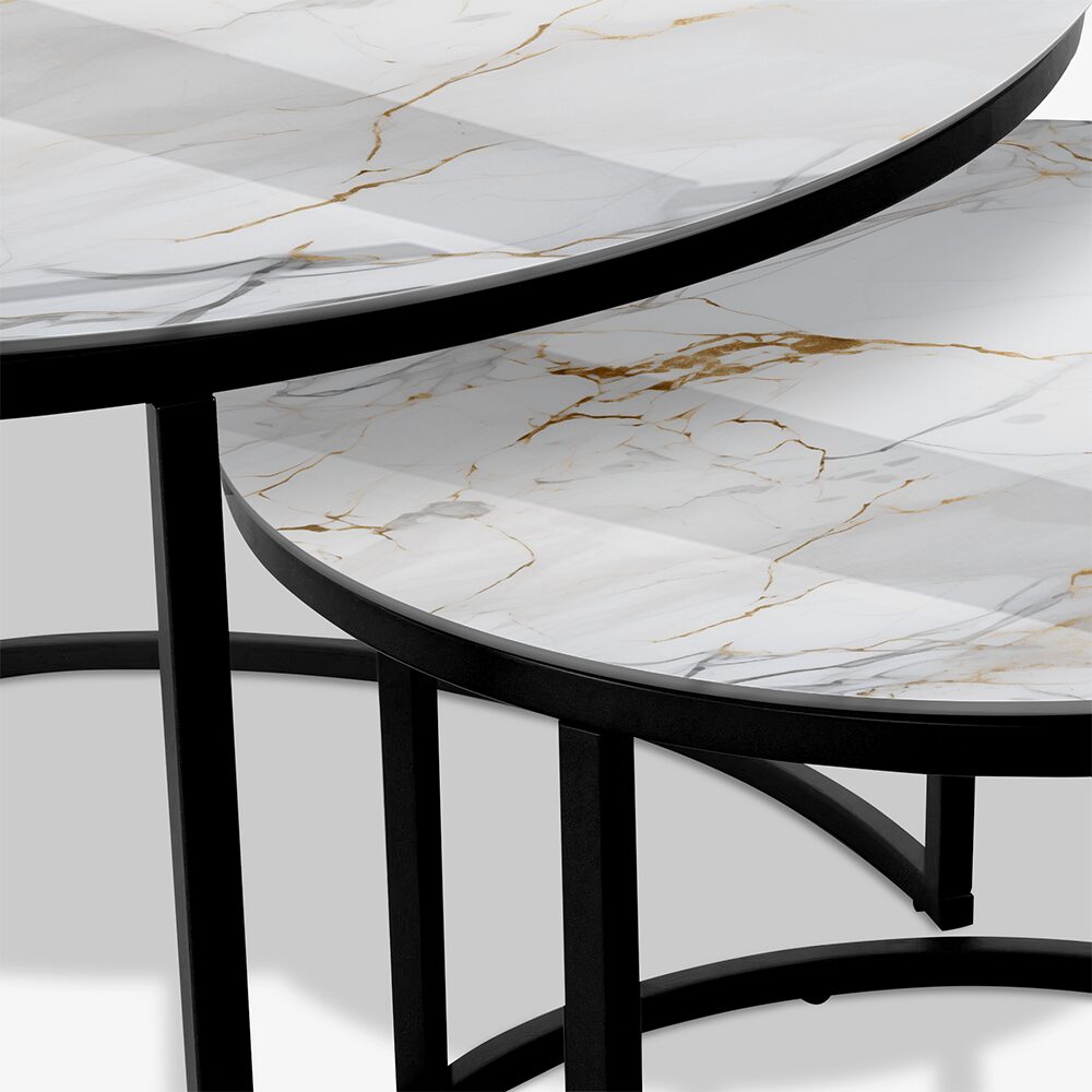 Table basse Noir - Marbre Blanc & Doré
