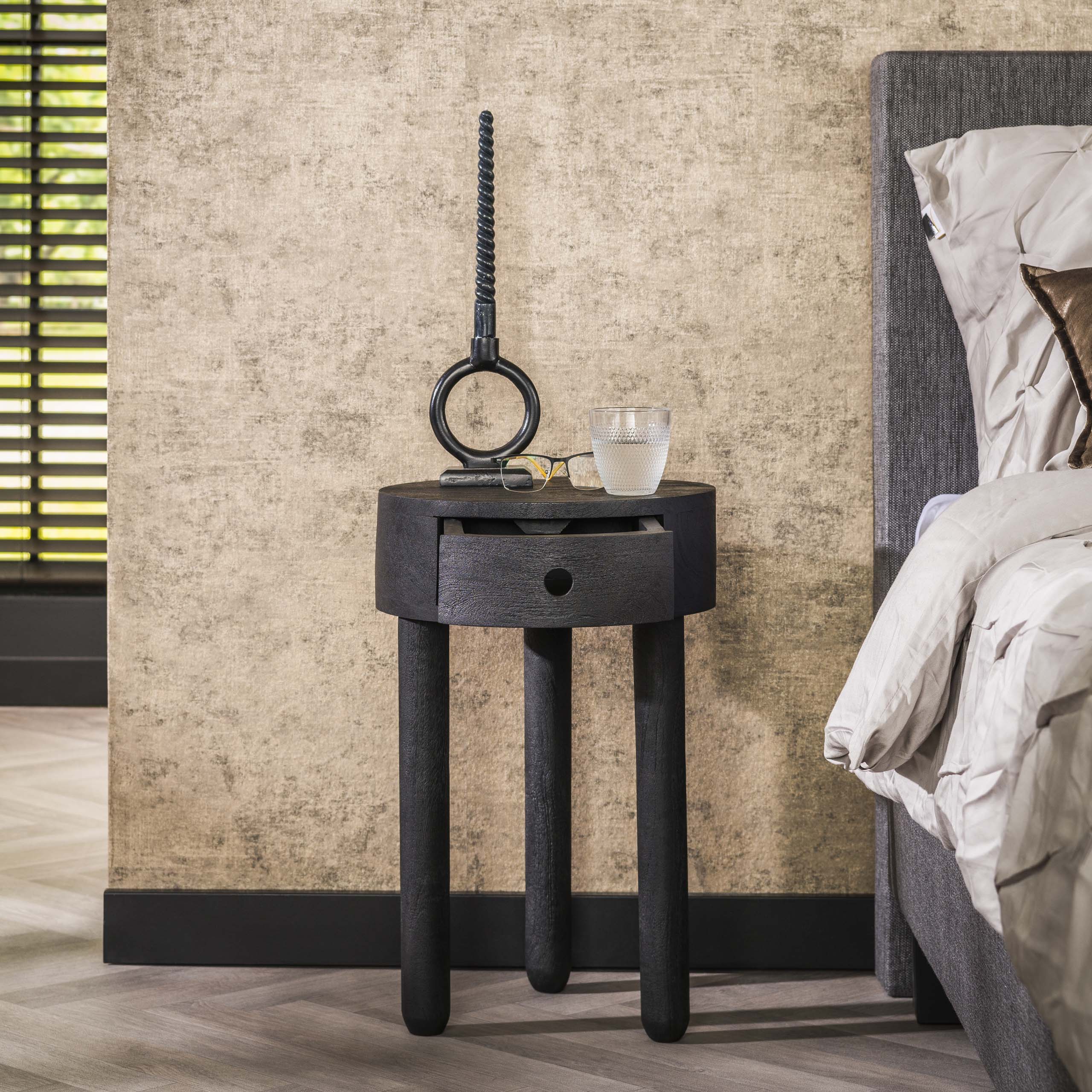 Table de chevet Full Wood 1 tiroir - Acacia massif noir