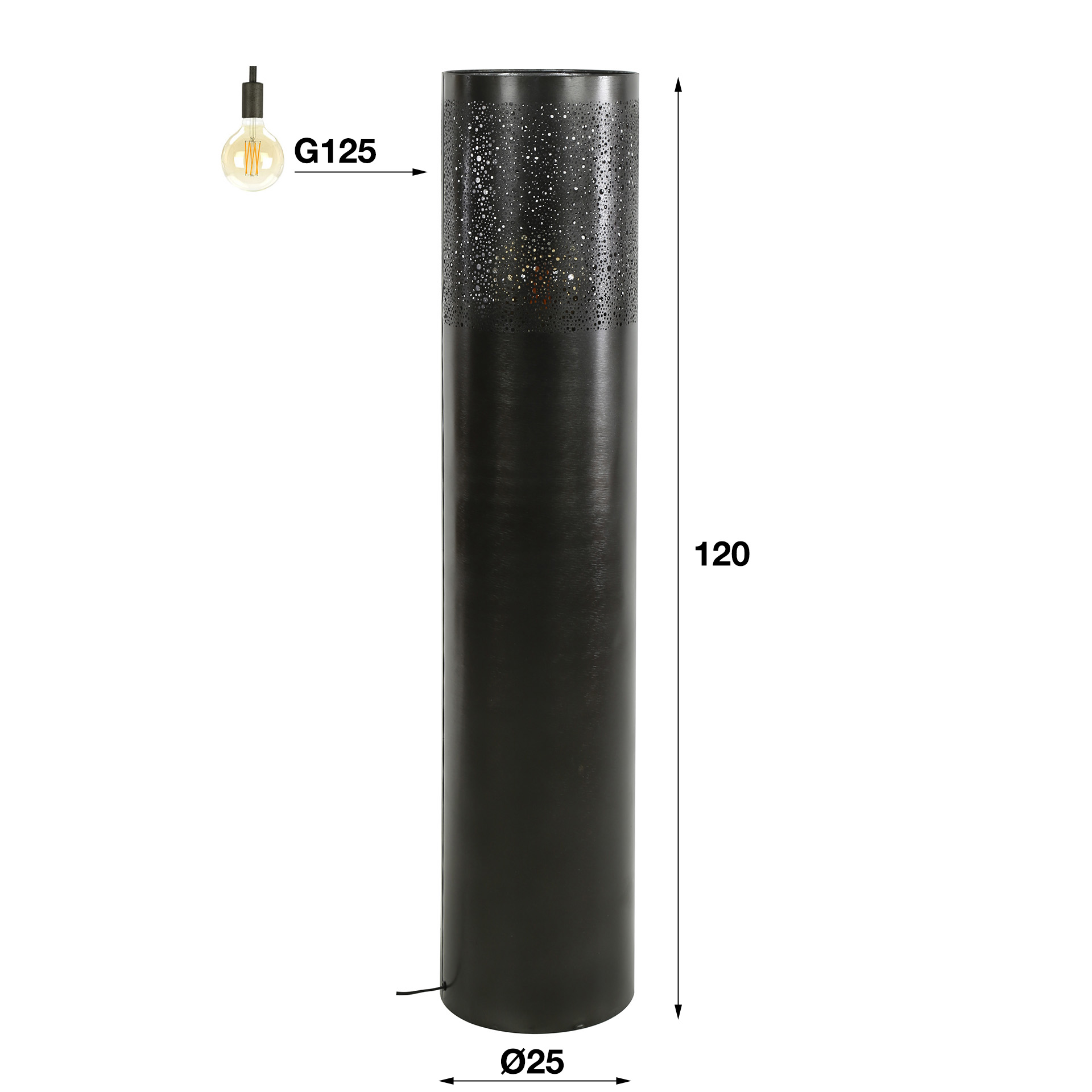 Lampadaire Cylindre Glow 1 lumière 120 cm - Nickel noir