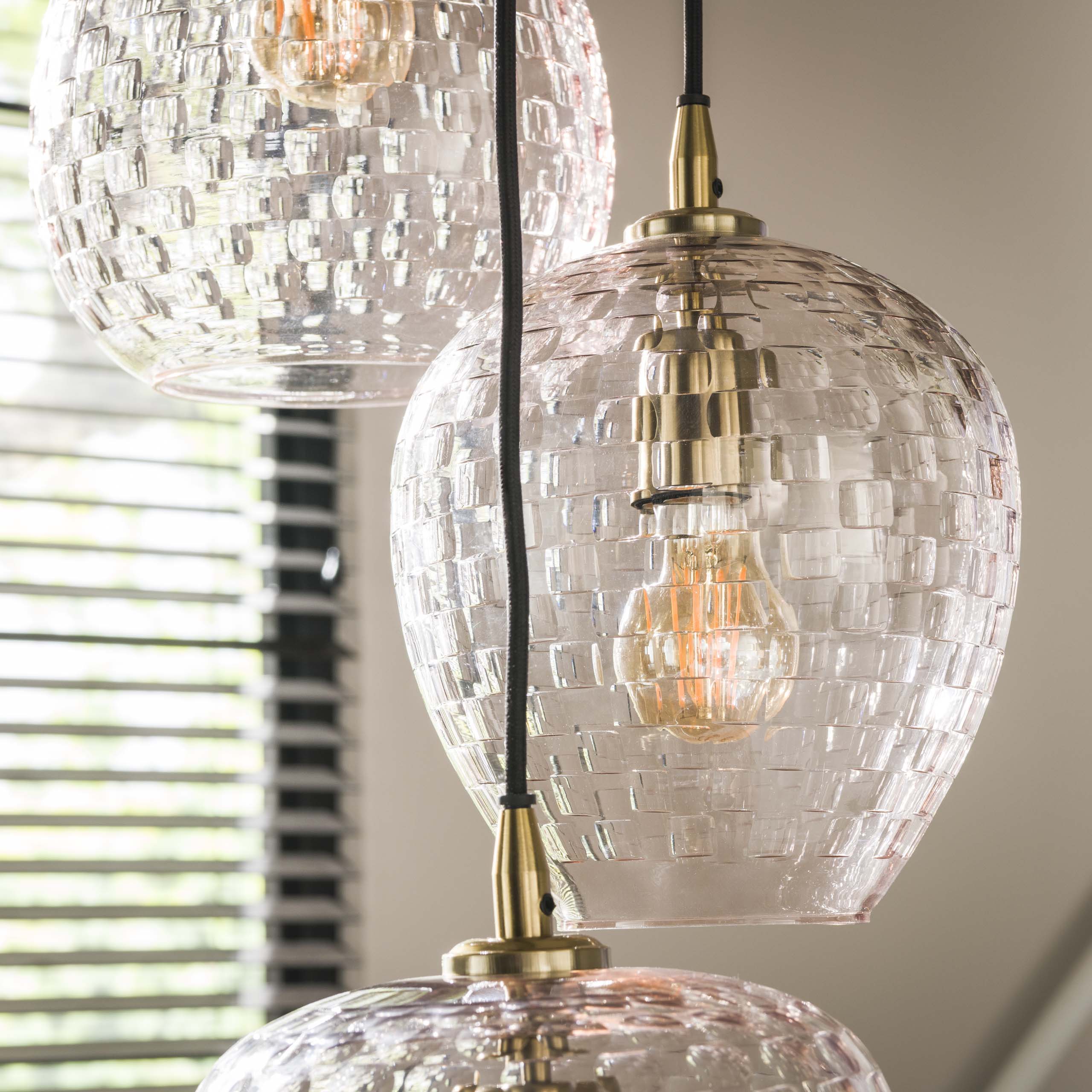 Lampe suspendue 5L motif patch étagé / Verre diamant