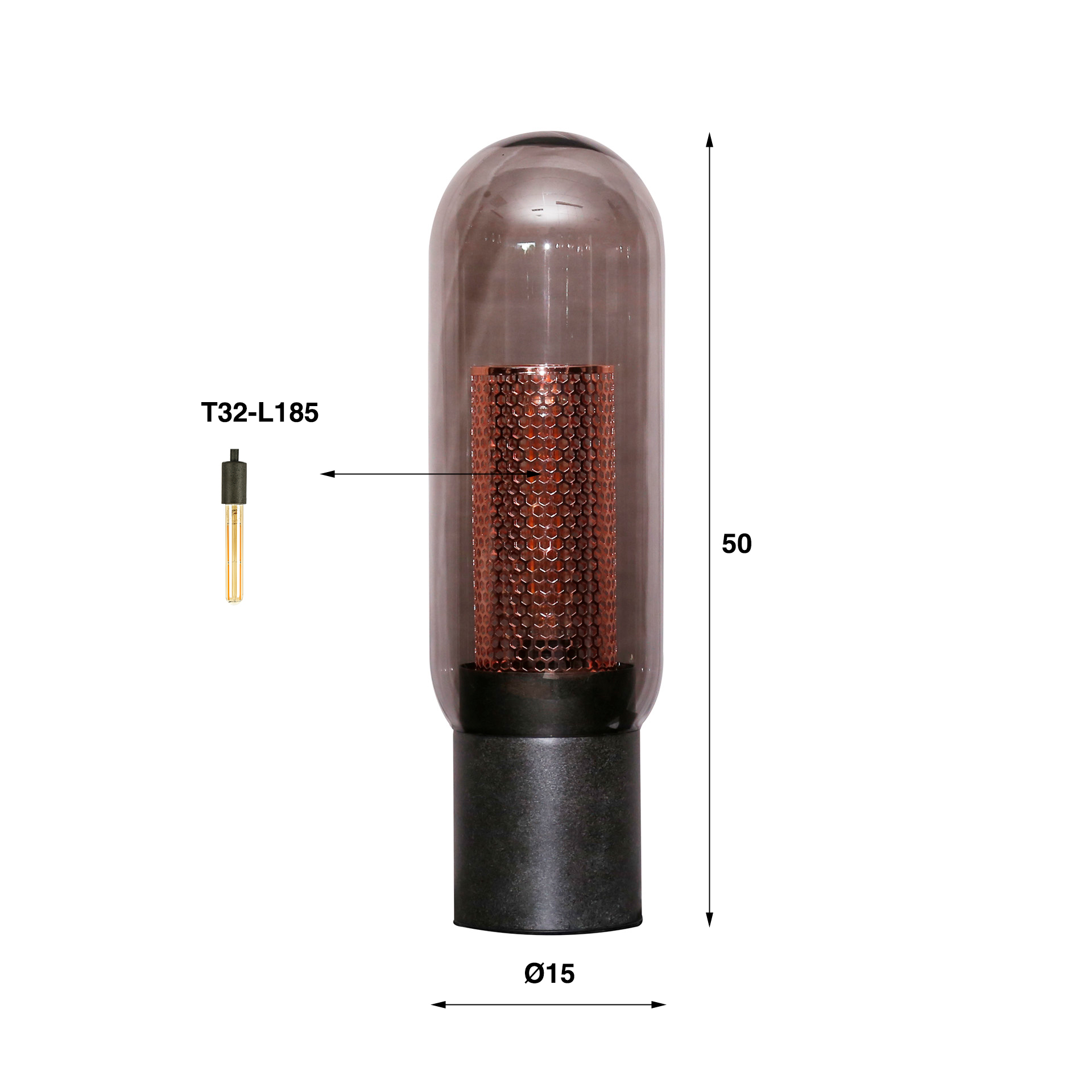 Lampe de table verre fumé-acier perforé / Noir Artic