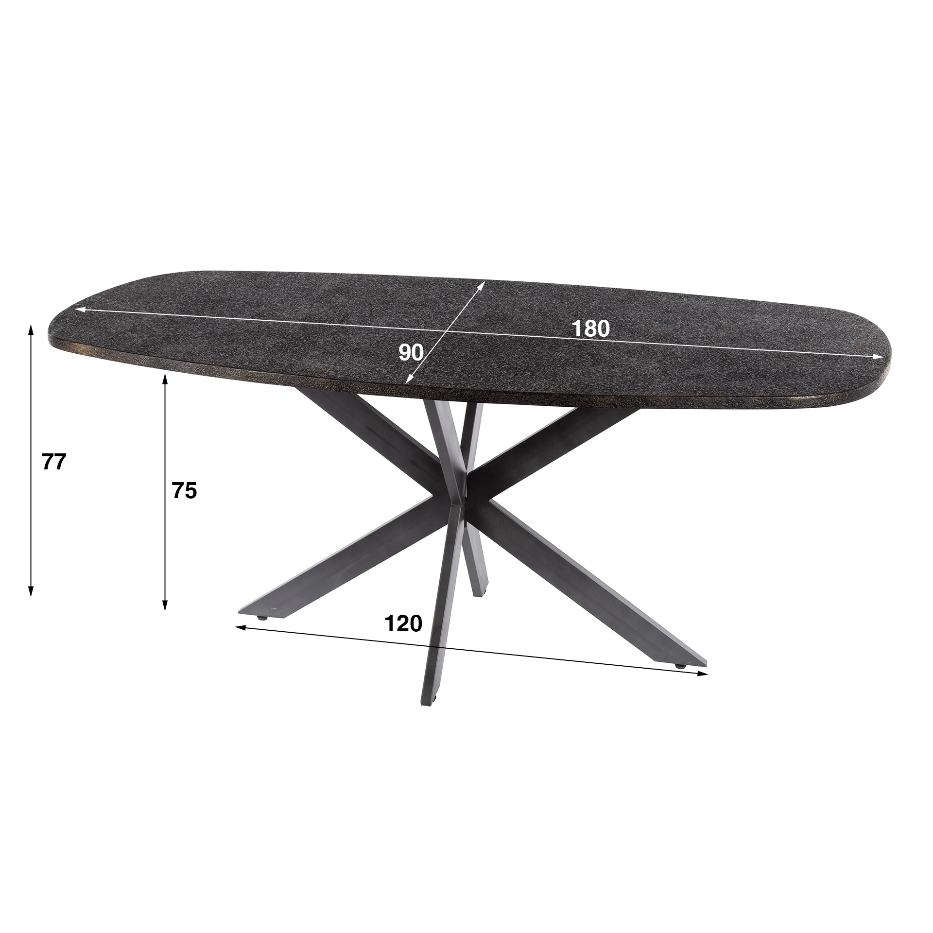 Table à manger ovale danoise métallique 180 cm - Gris