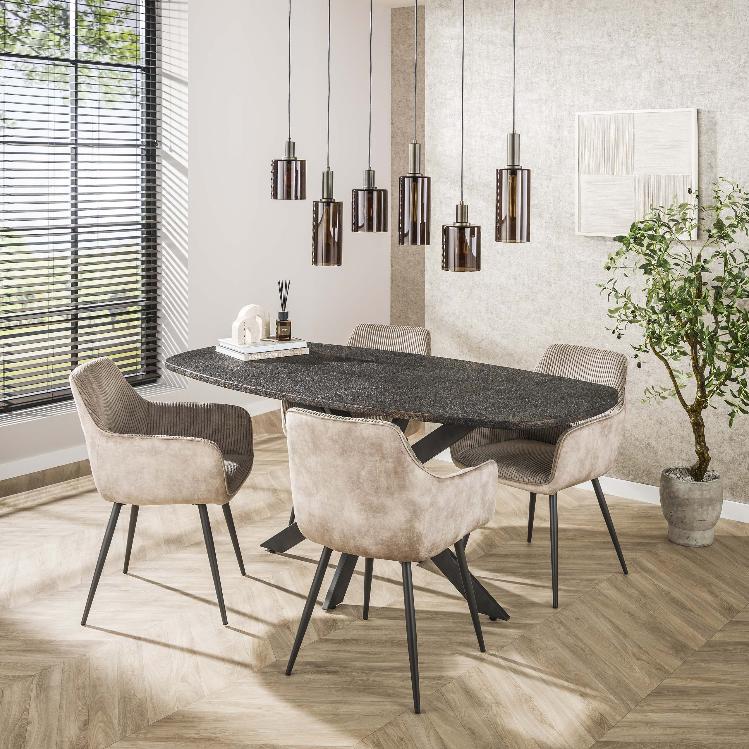 Table à manger ovale danoise métallique 180 cm - Gris