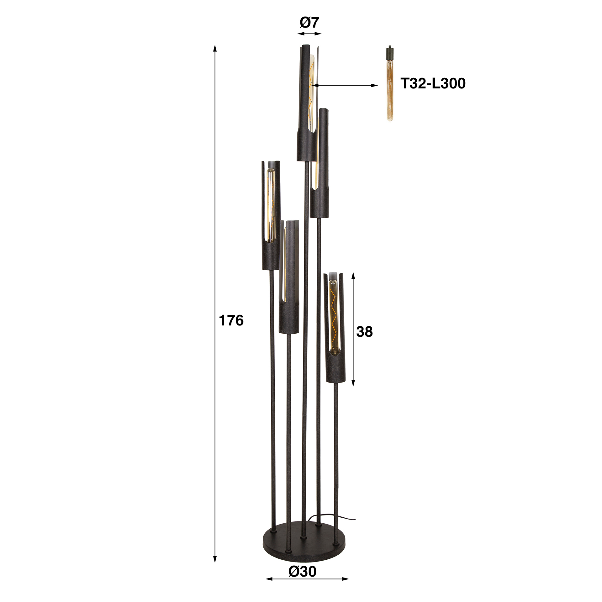 Lampadaire tube étagé 5L / Noir Artic