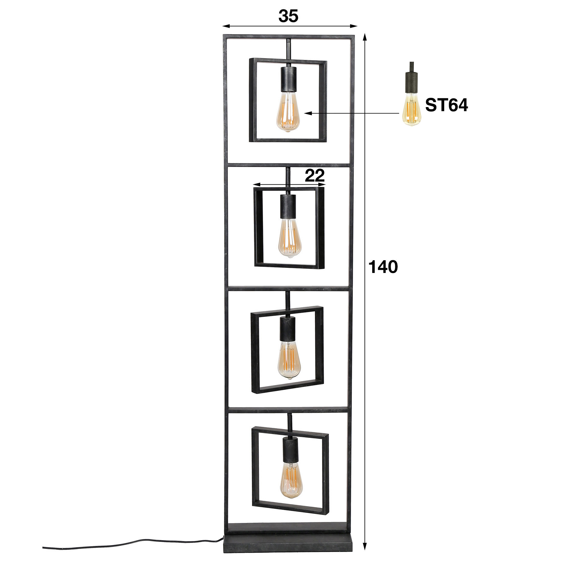 Lampadaire 4L Turn carré / Charbon