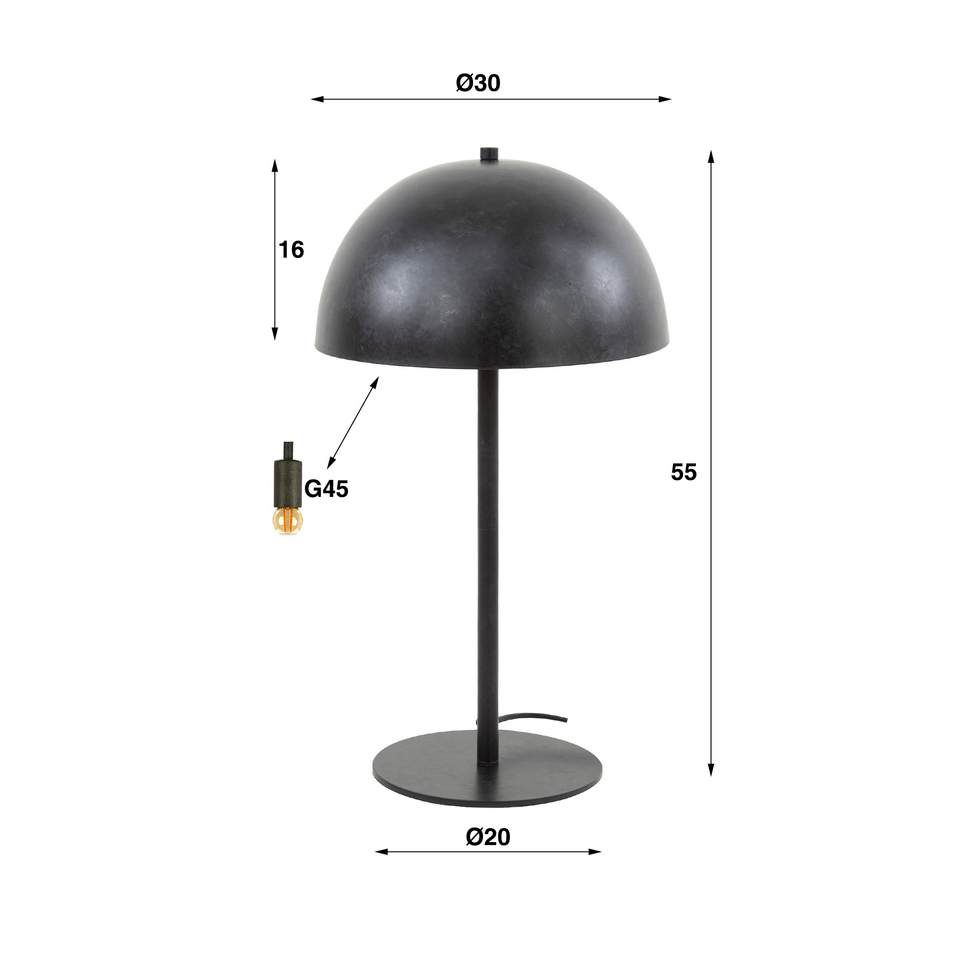 Lampe de table 2L bouclier métal / Charbon