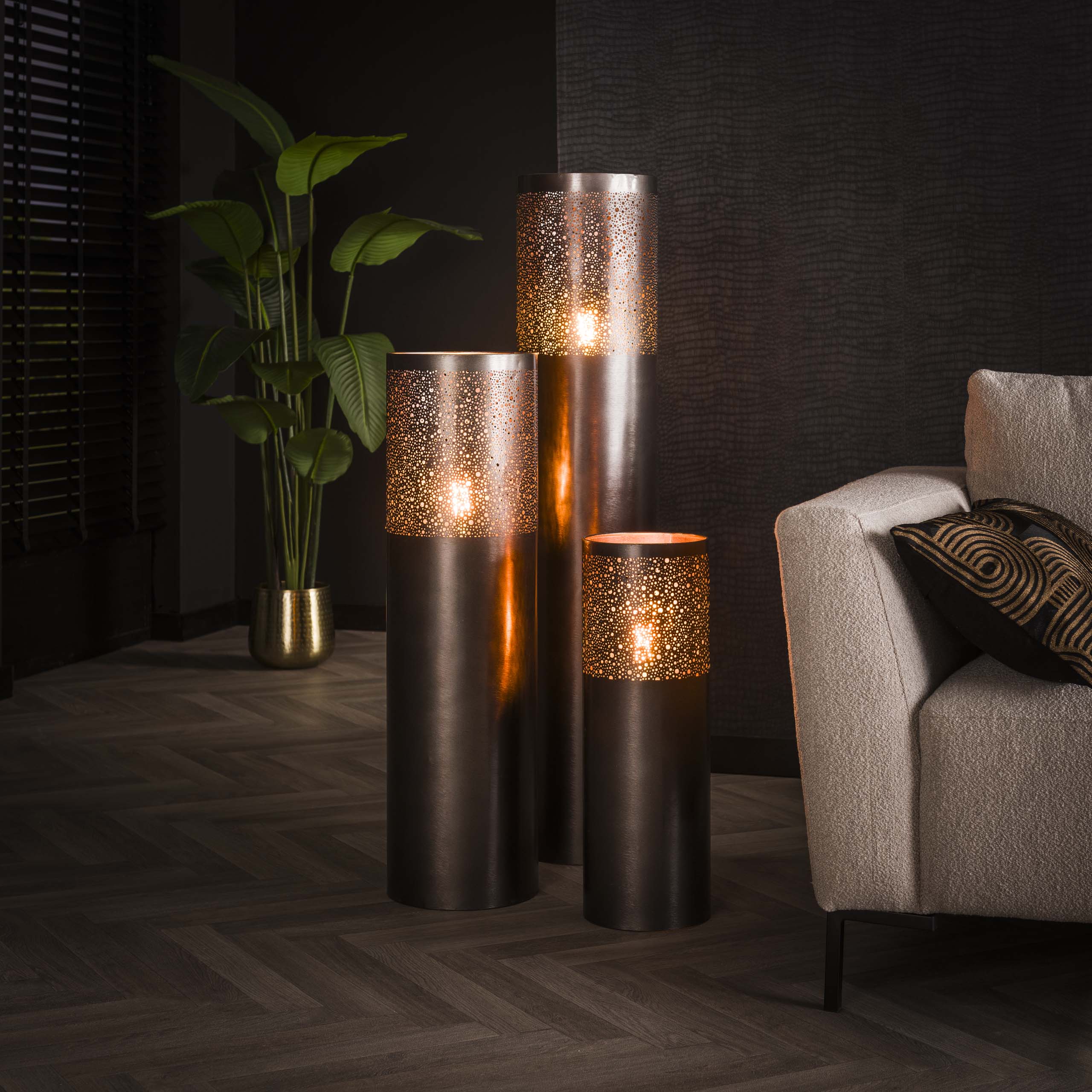 Lampadaire Cylindre Glow 1 lumière 120 cm - Nickel noir