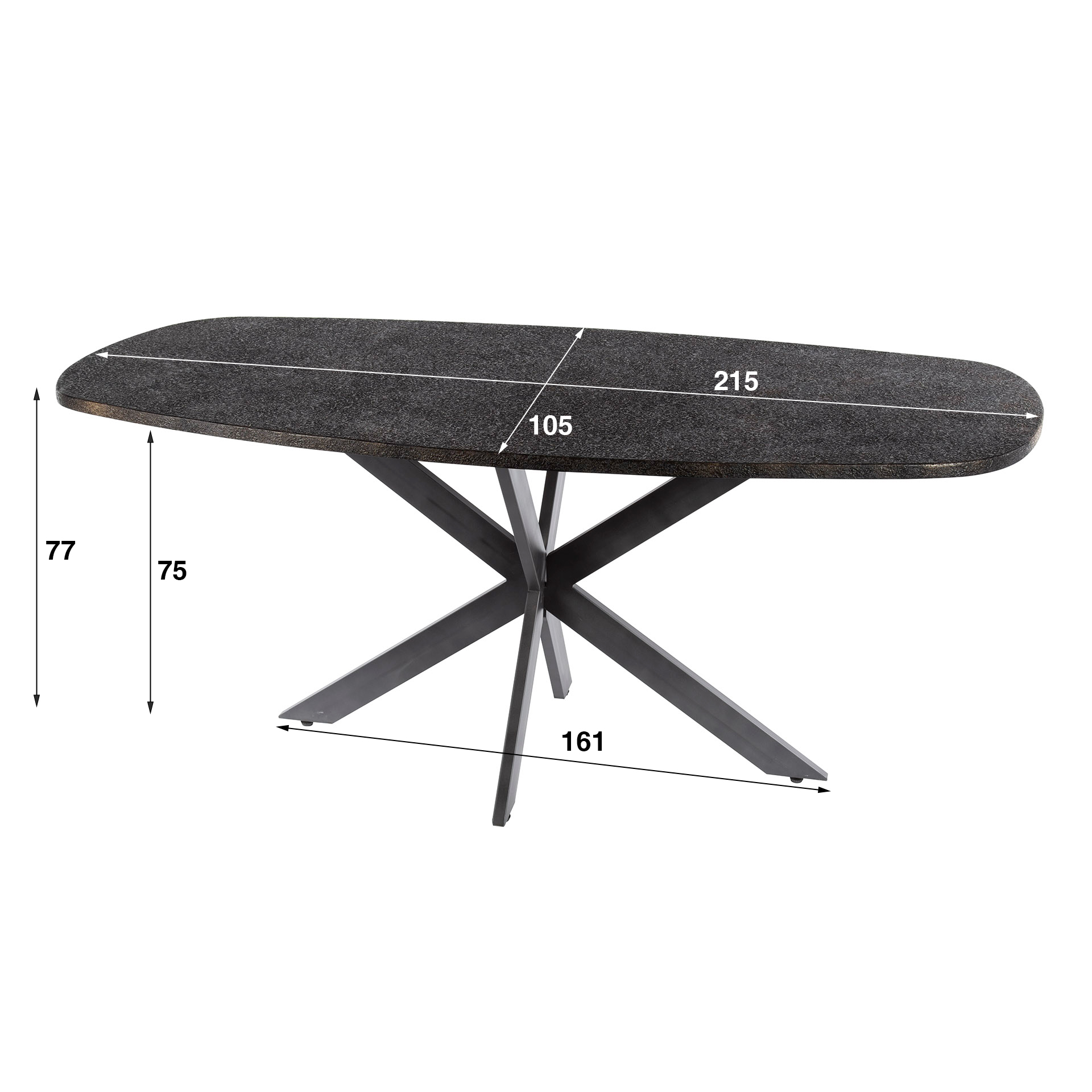 Table à manger ovale danoise métallique 215 cm - Gris