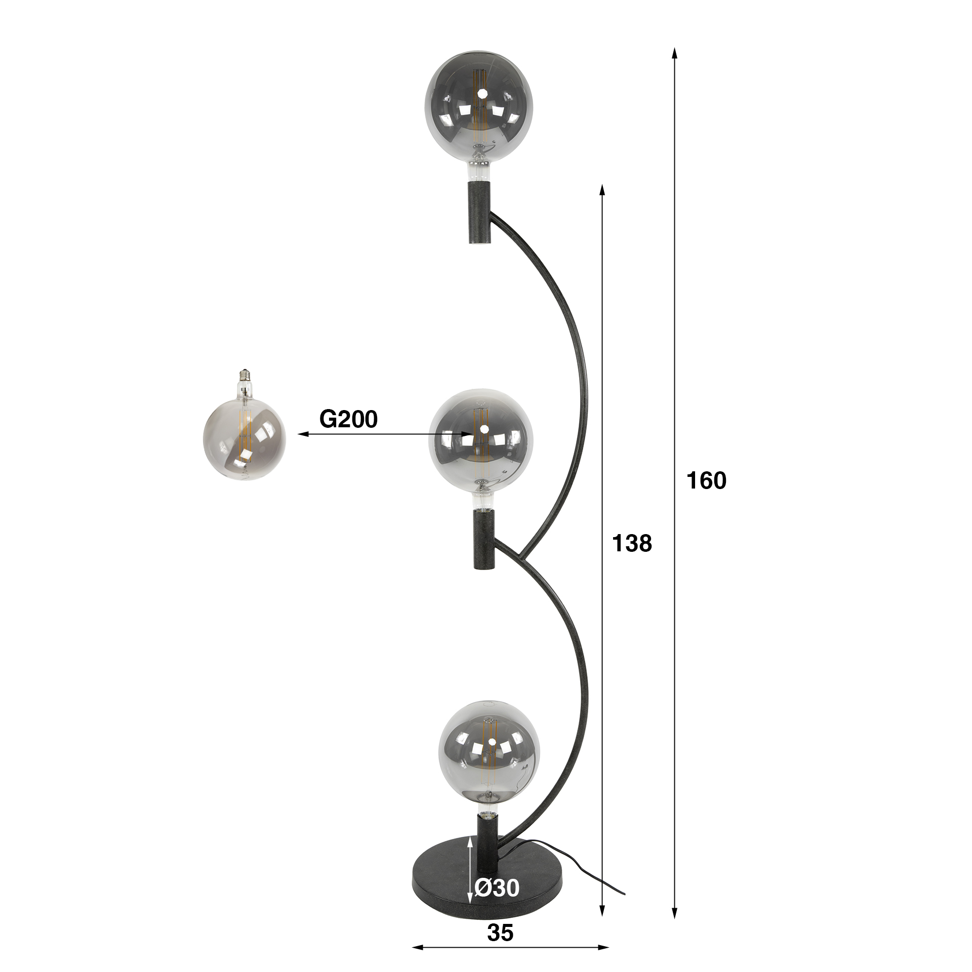 Lampadaire Arcus 3 lumières - Noir arctique