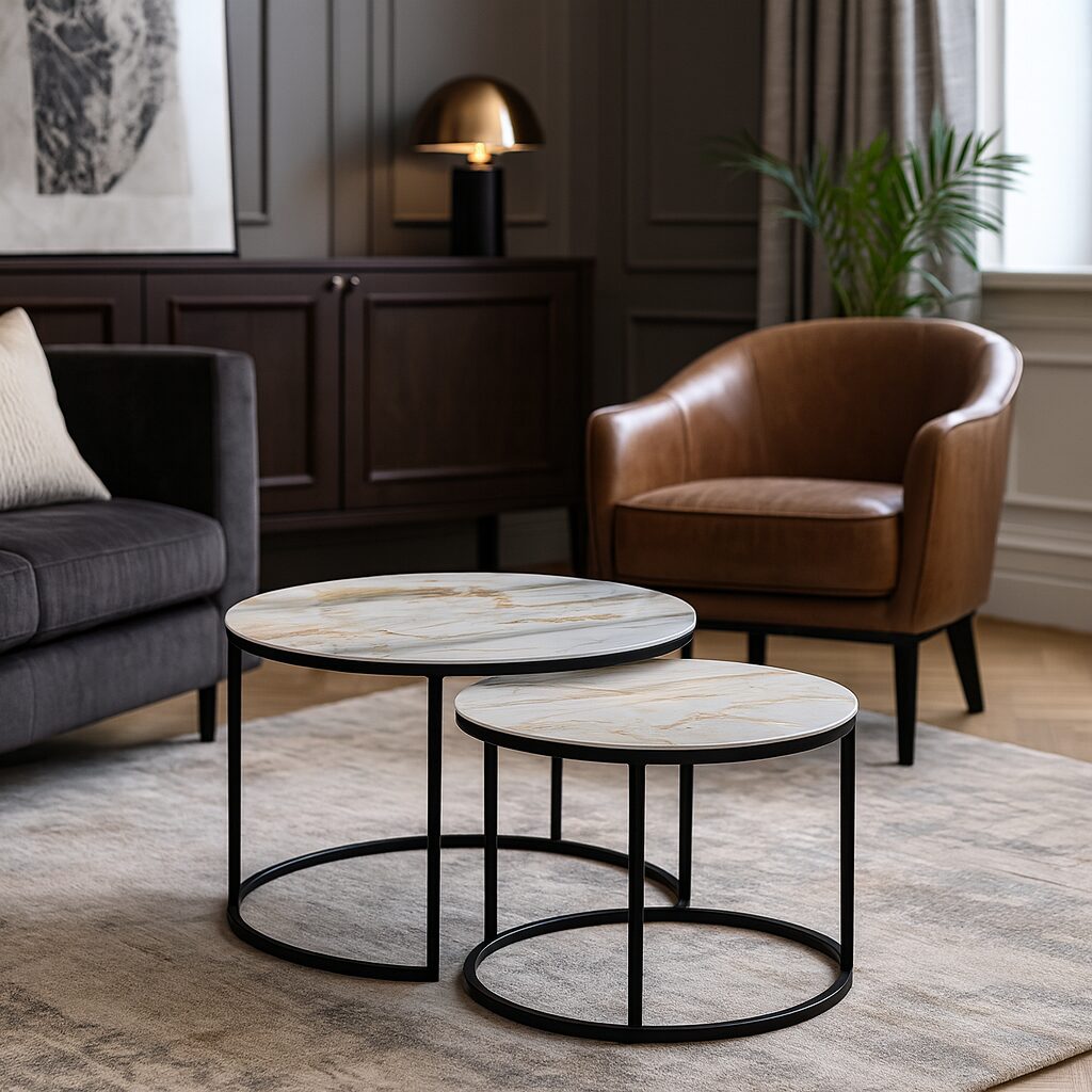 Table basse Noir - Marbre Blanc & Doré