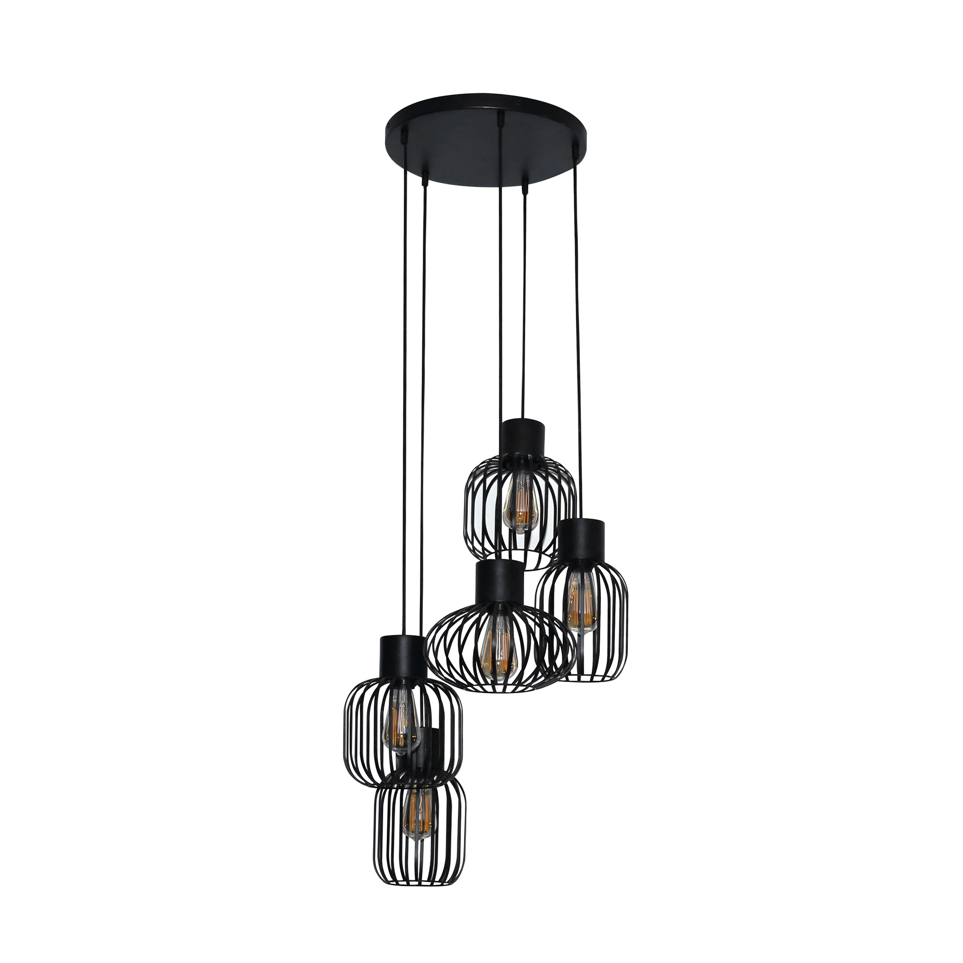 Lampe à suspension 5L étagée mix métal / Charbon