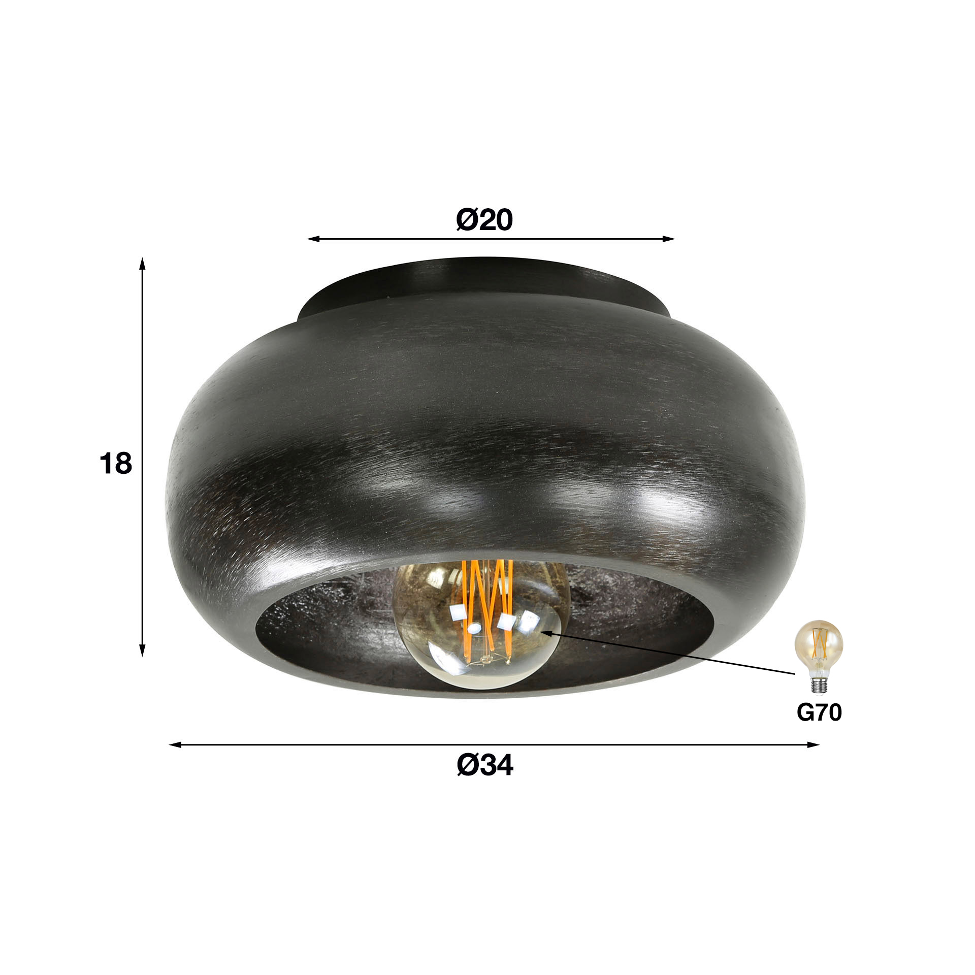 Plafonnier ciel Ø34 / Nickel noir