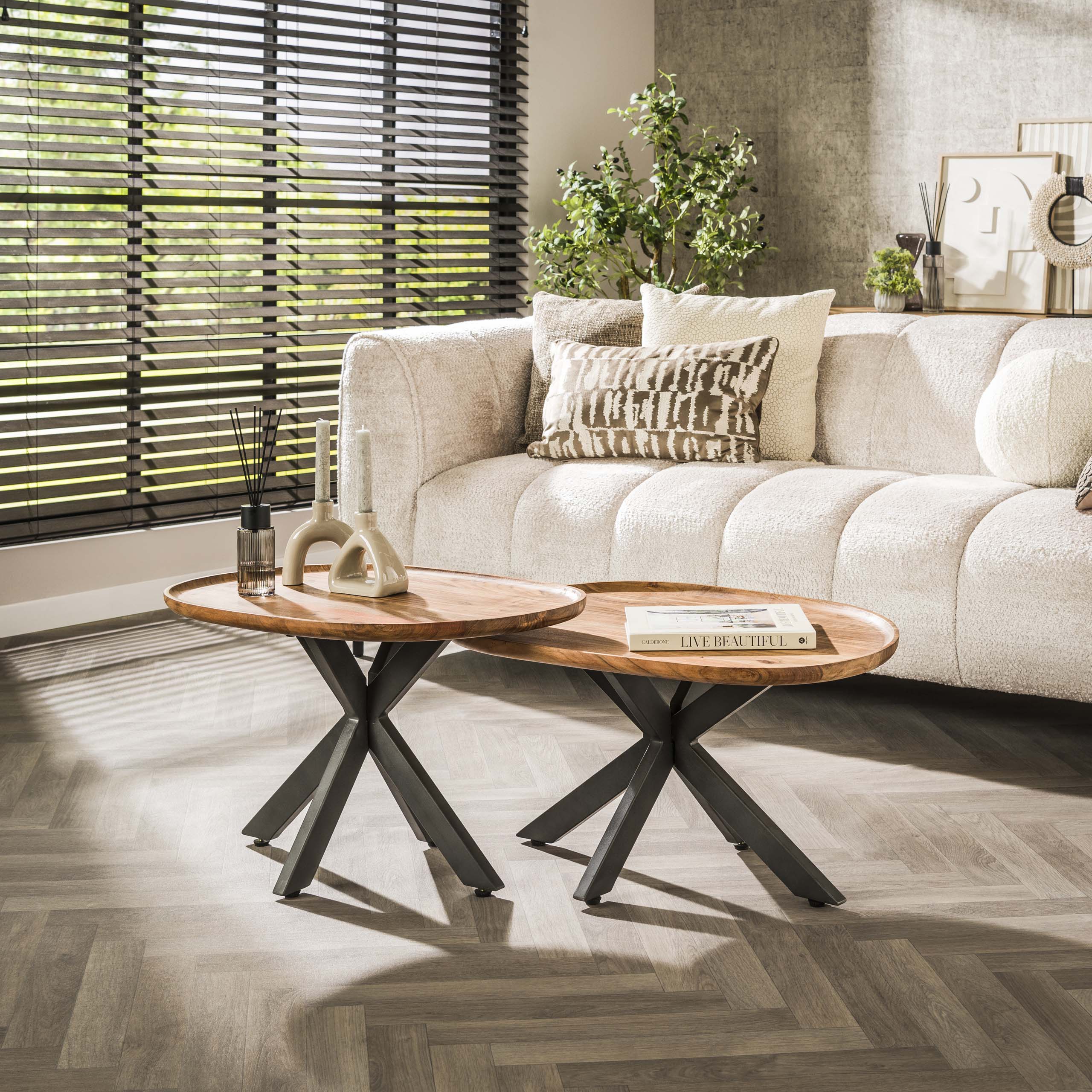 Set table basse/2 araignées / Acacia massif naturel