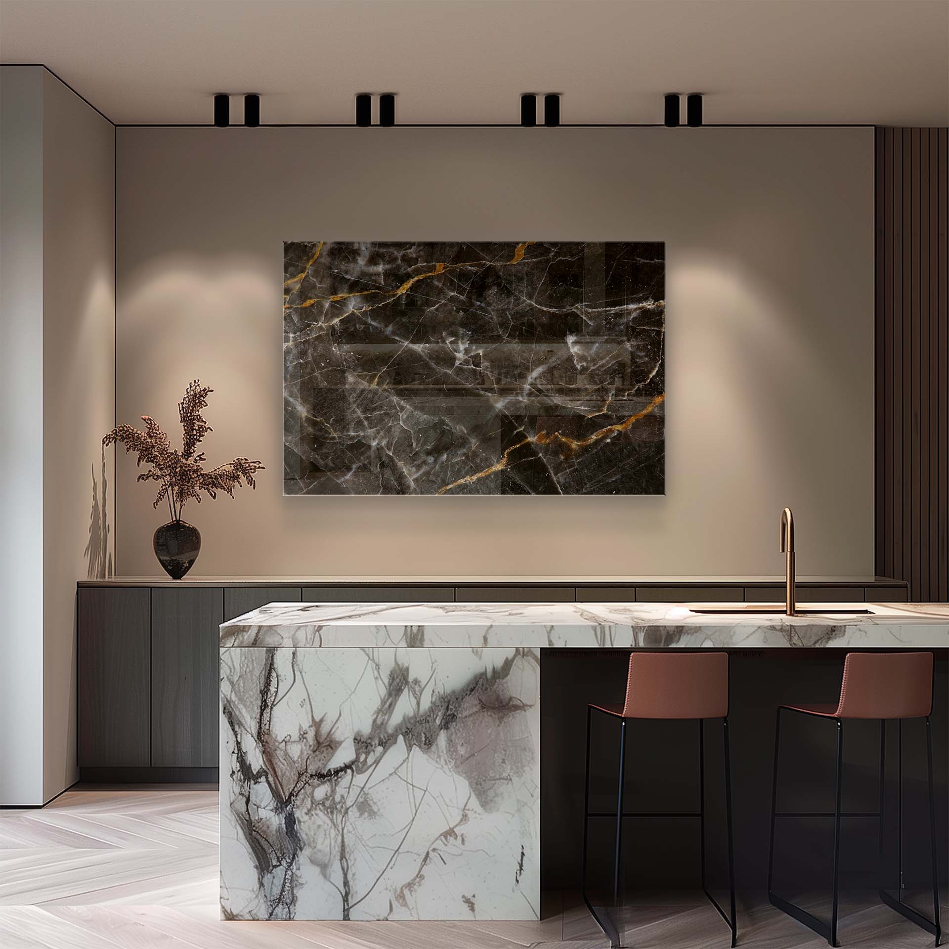 Black,  White & Gold Stone – Verre